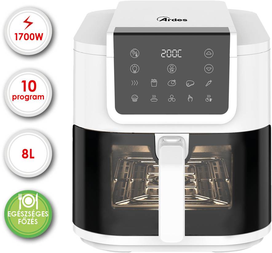 ARDES ARFRYA08LVW 8 literes Air Fryer forrólevegős sütő ajándék ARDES 1T20 kenyérpirítóval 31983