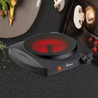 Ardes FOCE01 hordozható üvegkerámia főzőlap fekete színben, 1 főzőzónával és szabályozható termosztáttal
